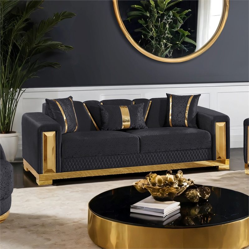 Furniture of America Afra Fabric Soft Curved Track Arms Sofa in Black