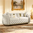 Furniture of America Elbrook Fabric Slope Curved Arm Sofa in Beige