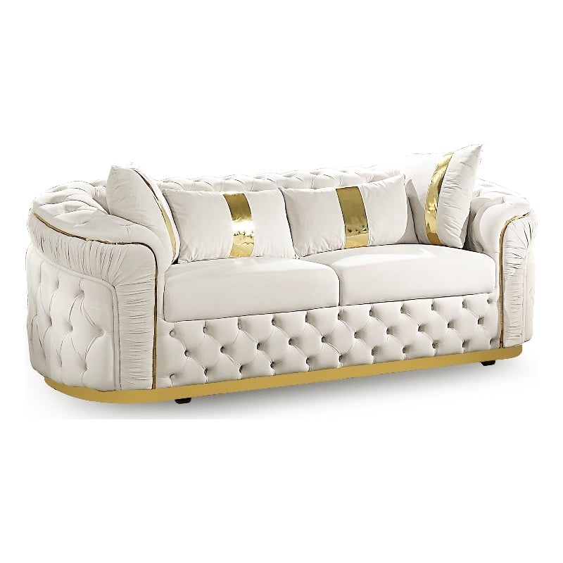 Furniture of America Elbrook Fabric Slope Curved Arm Sofa in Beige