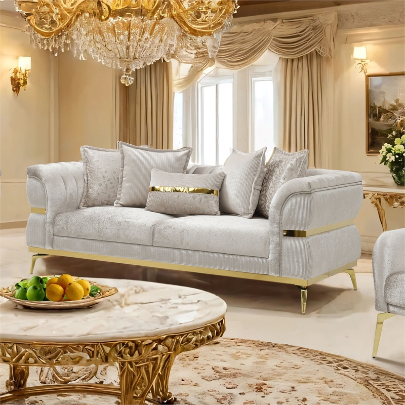Furniture of America Ranera Fabric Flare Channeled Arms Sofa in Beige