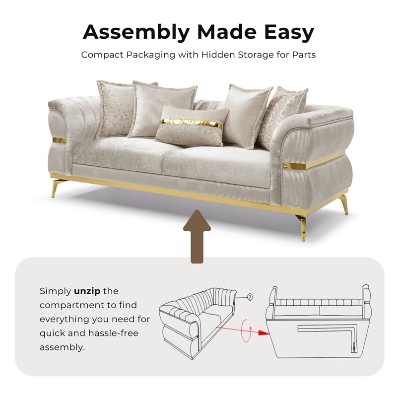 Furniture of America Ranera Fabric Flare Channeled Arms Sofa in Beige