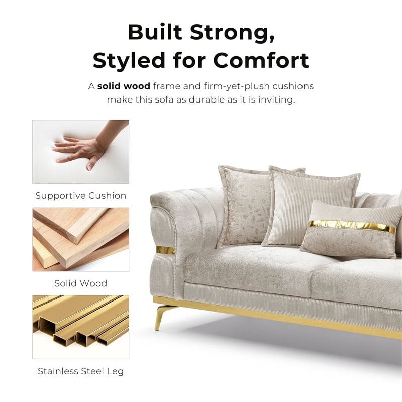 Furniture of America Ranera Fabric Flare Channeled Arms Sofa in Beige