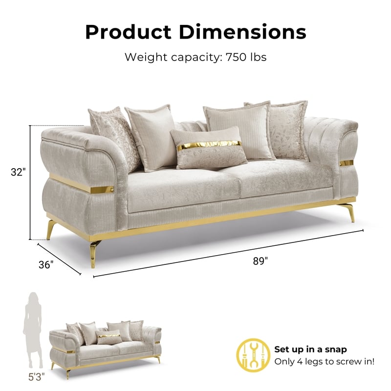 Furniture of America Ranera Fabric Flare Channeled Arms Sofa in Beige