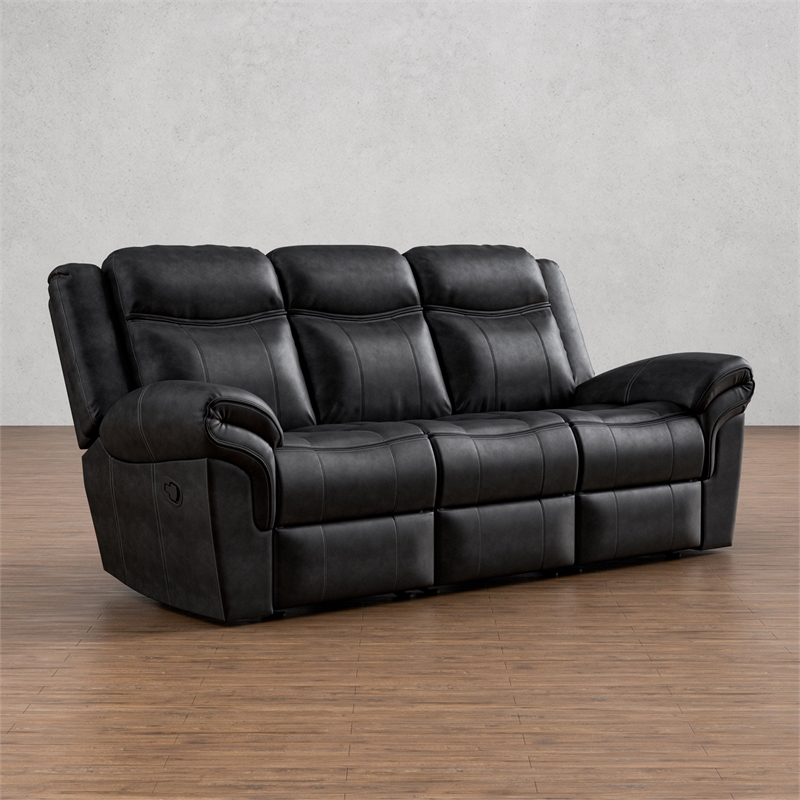 FOA Moya Faux Leather Manual Reclining Sofa with Drop-Down Table in Black