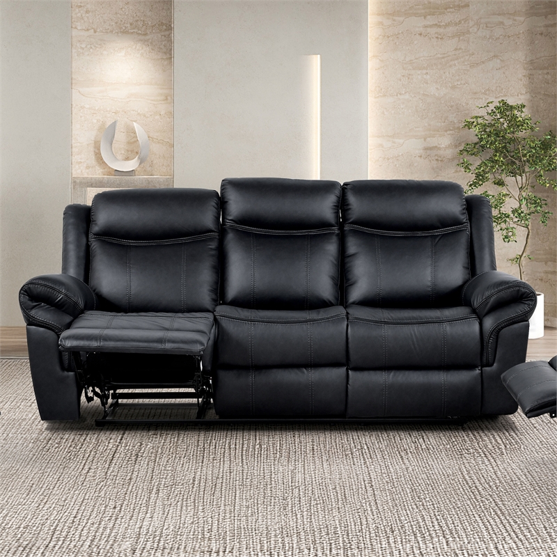 FOA Moya Faux Leather Manual Reclining Sofa with Drop-Down Table in Black