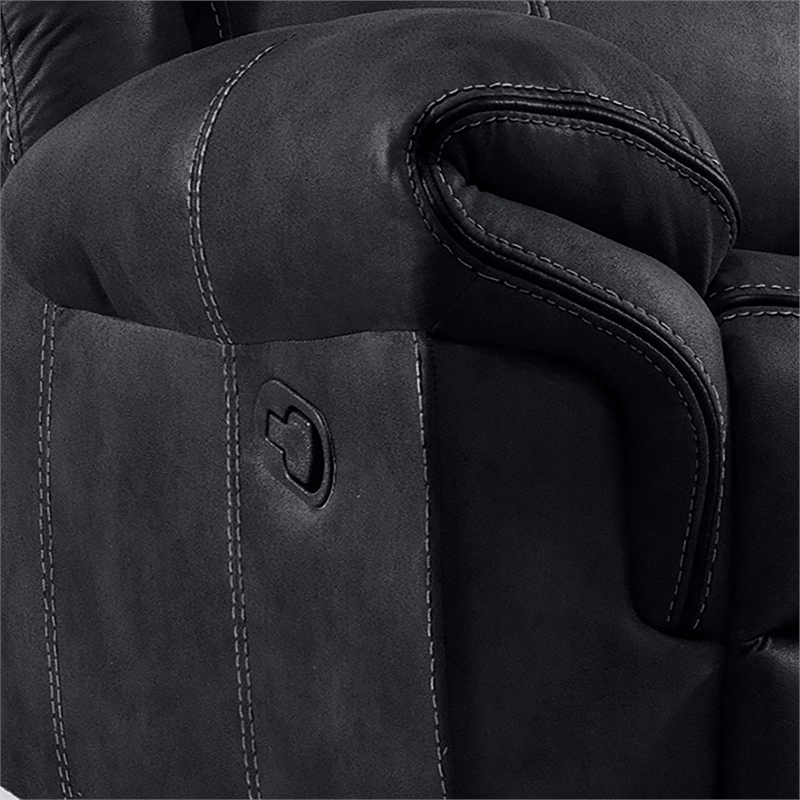 FOA Moya Faux Leather Manual Reclining Sofa with Drop-Down Table in Black