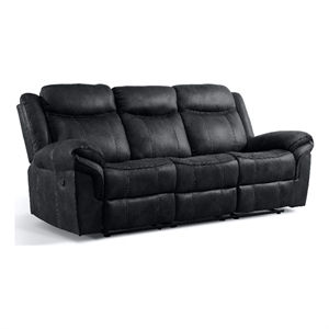 FOA Moya Faux Leather Manual Reclining Sofa with Drop-Down Table in Black