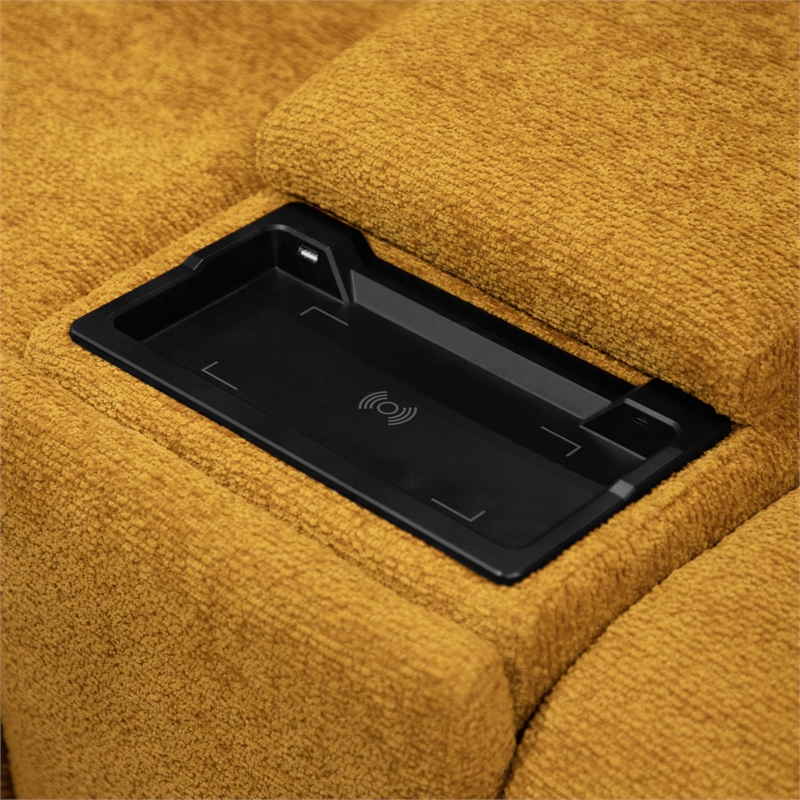 Furniture of America Tavie Chenille L-Shaped Power Sectional with USB in Yellow