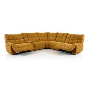 Furniture of America Tavie Chenille L-Shaped Power Sectional with USB in Yellow