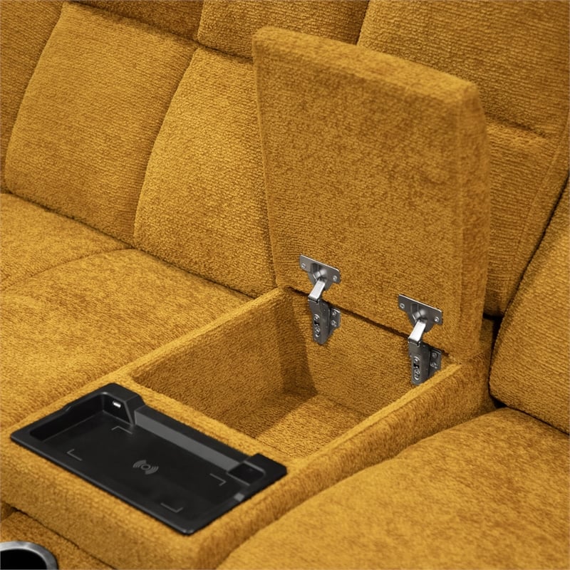 Furniture of America Tavie Chenille L-Shaped Power Sectional with USB in Yellow