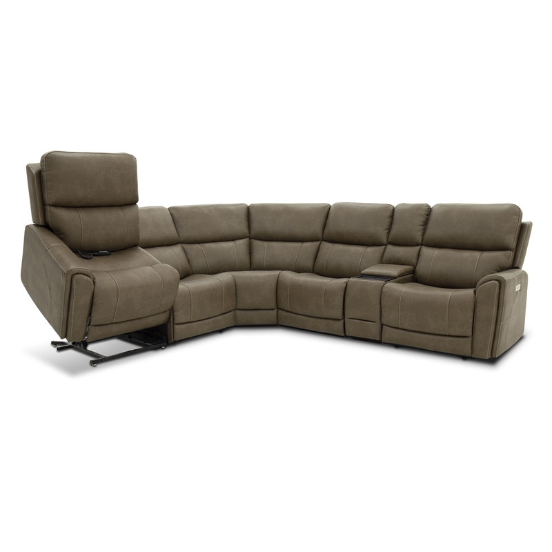 Furniture of America Brio Fabric Power Sectional with Lift Chair in Brown