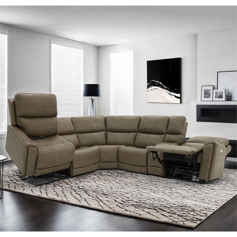 Furniture of America Brio Fabric Power Sectional with Lift Chair in Brown