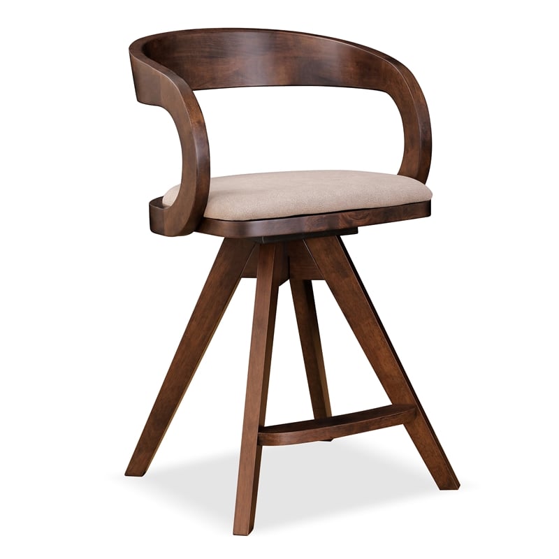 Furniture of America Nazaen Wood Barrel Back Counter Stools in Walnut (Set of 2)