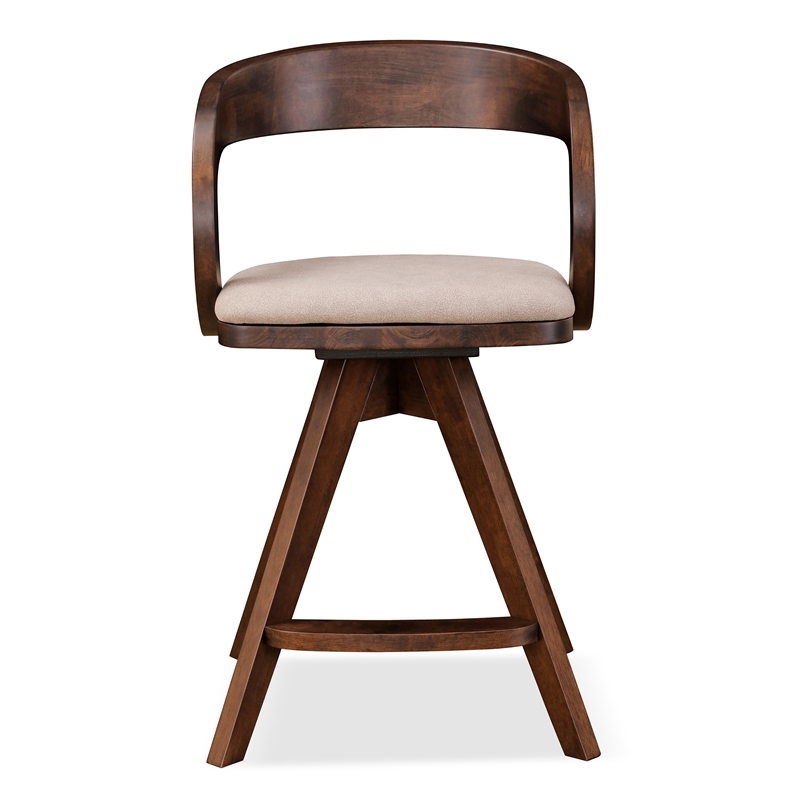 Furniture of America Nazaen Wood Barrel Back Counter Stools in Walnut (Set of 2)