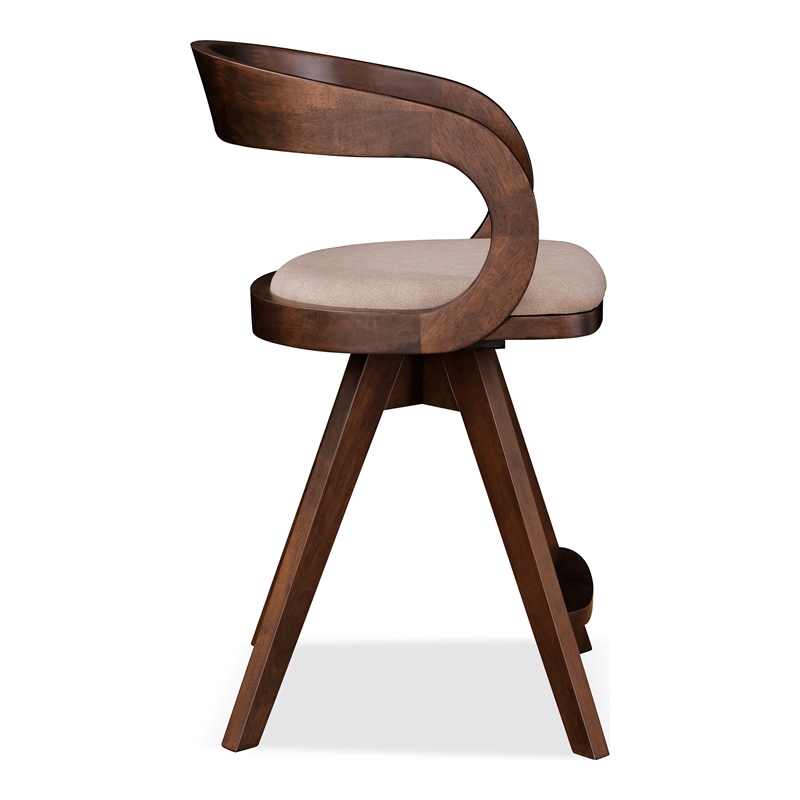 Furniture of America Nazaen Wood Barrel Back Counter Stools in Walnut (Set of 2)