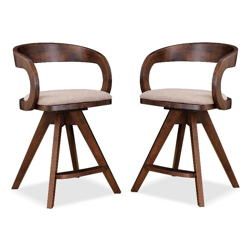 Furniture of America Nazaen Wood Barrel Back Counter Stools in Walnut (Set of 2)