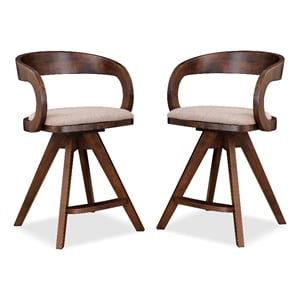 Furniture of America Nazaen Wood Barrel Back Counter Stools in Walnut (Set of 2)