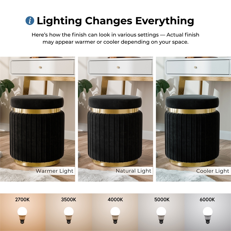 Furniture of America Magnus Fabric Upholstered Round Accent Stool in Black