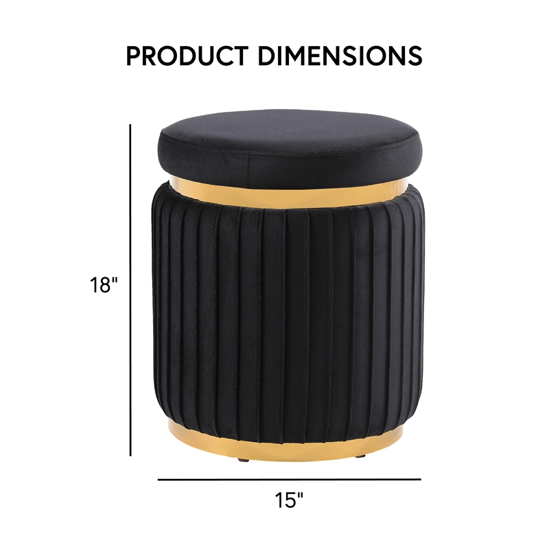 Furniture of America Magnus Fabric Upholstered Round Accent Stool in Black