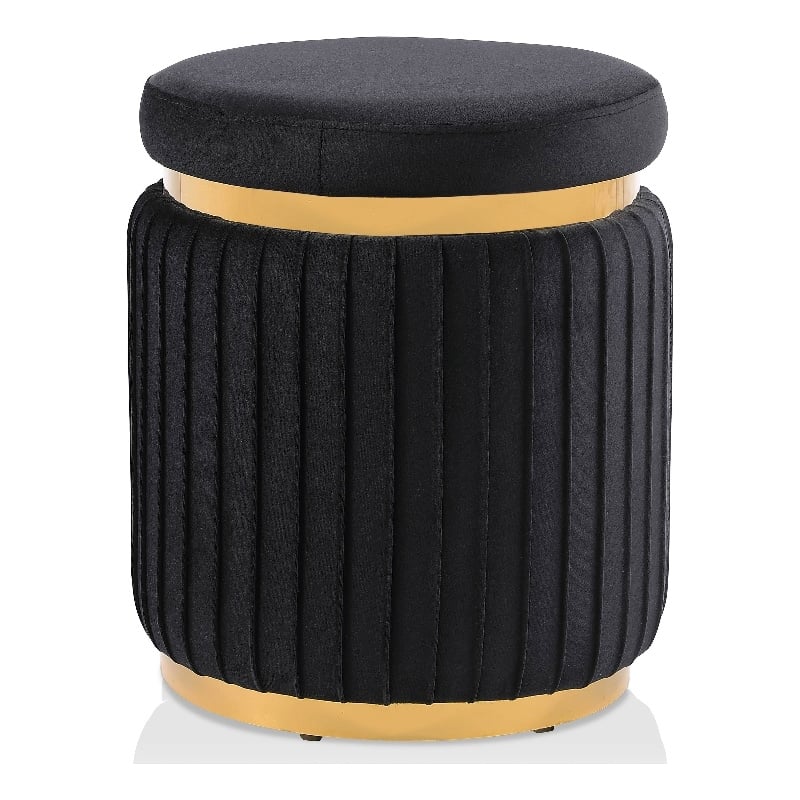 Furniture of America Magnus Fabric Upholstered Round Accent Stool in Black
