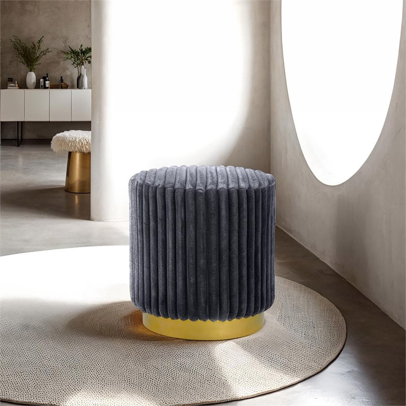 Furniture of America Vail Fabric Upholstered Round Plinth Base Stool in Gray