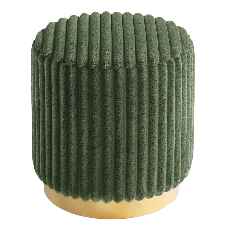 Furniture of America Vail Fabric Upholstered Round Plinth Base Stool in Green