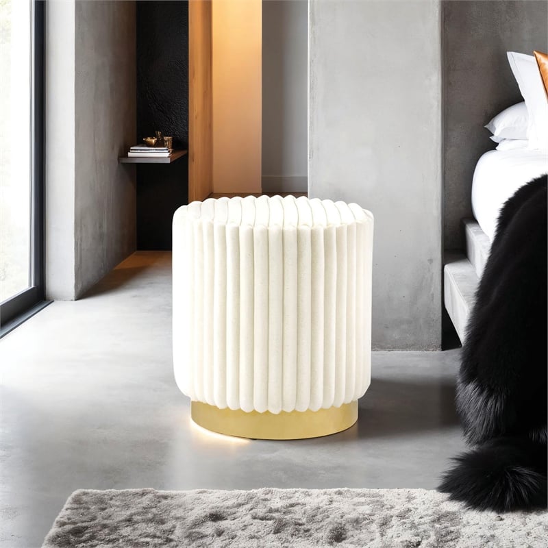 Furniture of America Vail Fabric Upholstered Round Plinth Base Stool in Beige