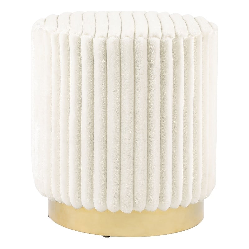 Furniture of America Vail Fabric Upholstered Round Plinth Base Stool in Beige