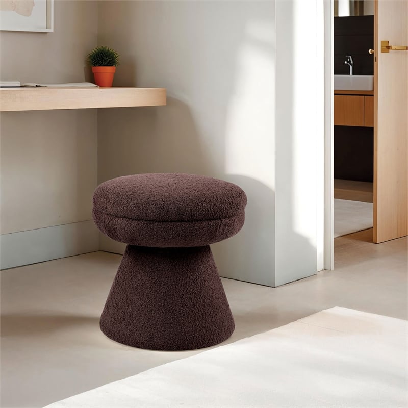 Furniture of America Rami Fabric Upholstered Round Mushroom-Shape Stool in Brown