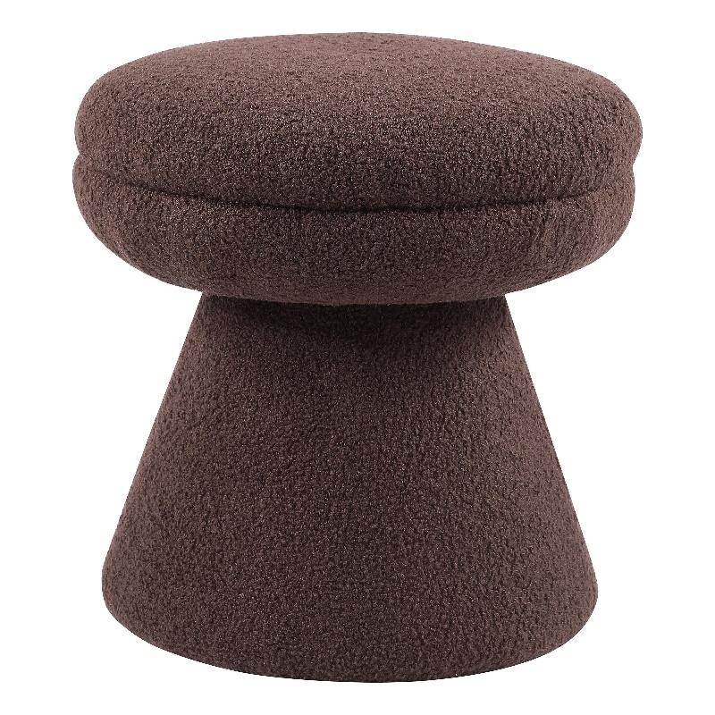 Furniture of America Rami Fabric Upholstered Round Mushroom-Shape Stool in Brown
