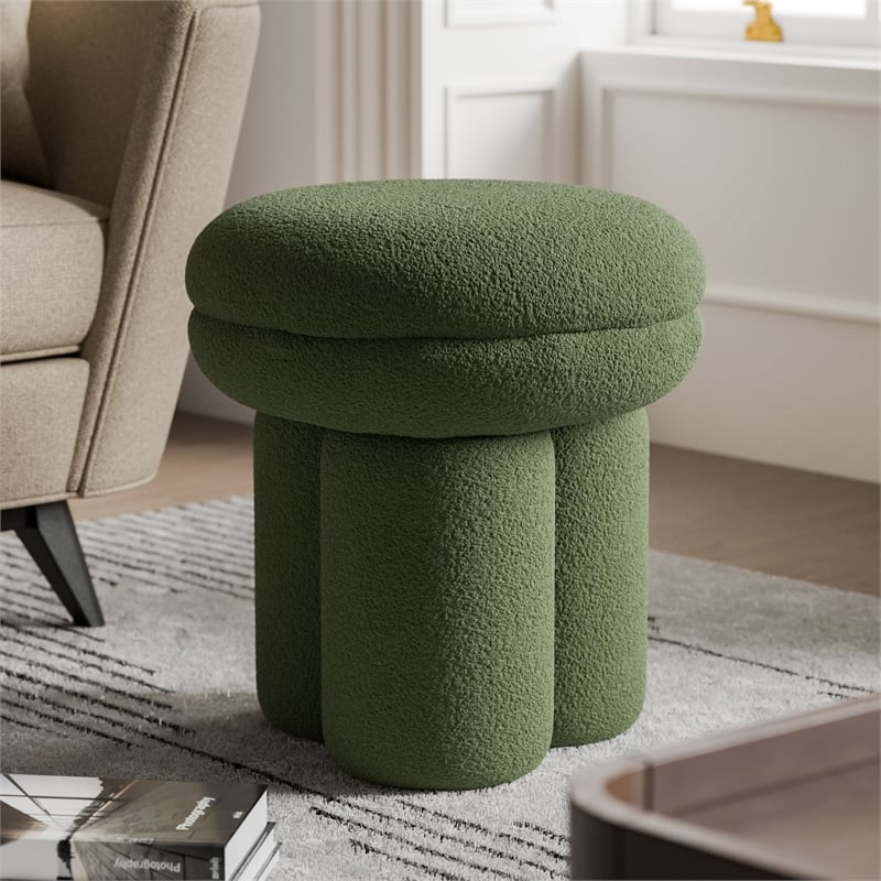 Furniture of America Rami Fabric Upholstered Round Mushroom-Shape Stool in Green