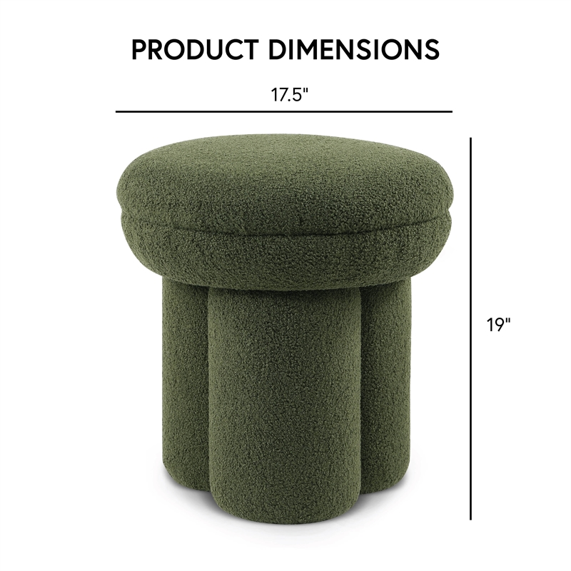 Furniture of America Rami Fabric Upholstered Round Mushroom-Shape Stool in Green
