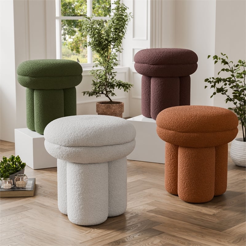 Furniture of America Rami Fabric Upholstered Round Mushroom-Shape Stool in Green