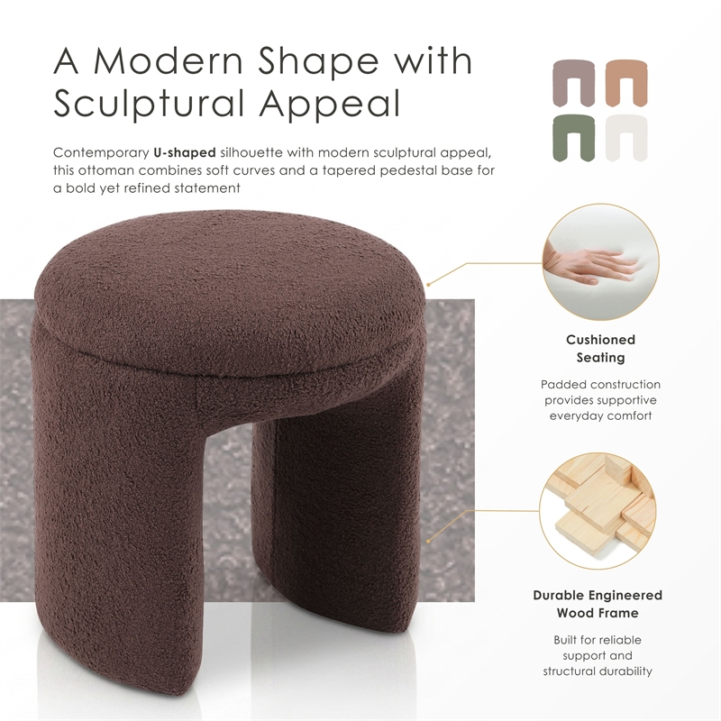 Furniture of America Rami Fabric Upholstered U-Shaped Shearling Stool in Green