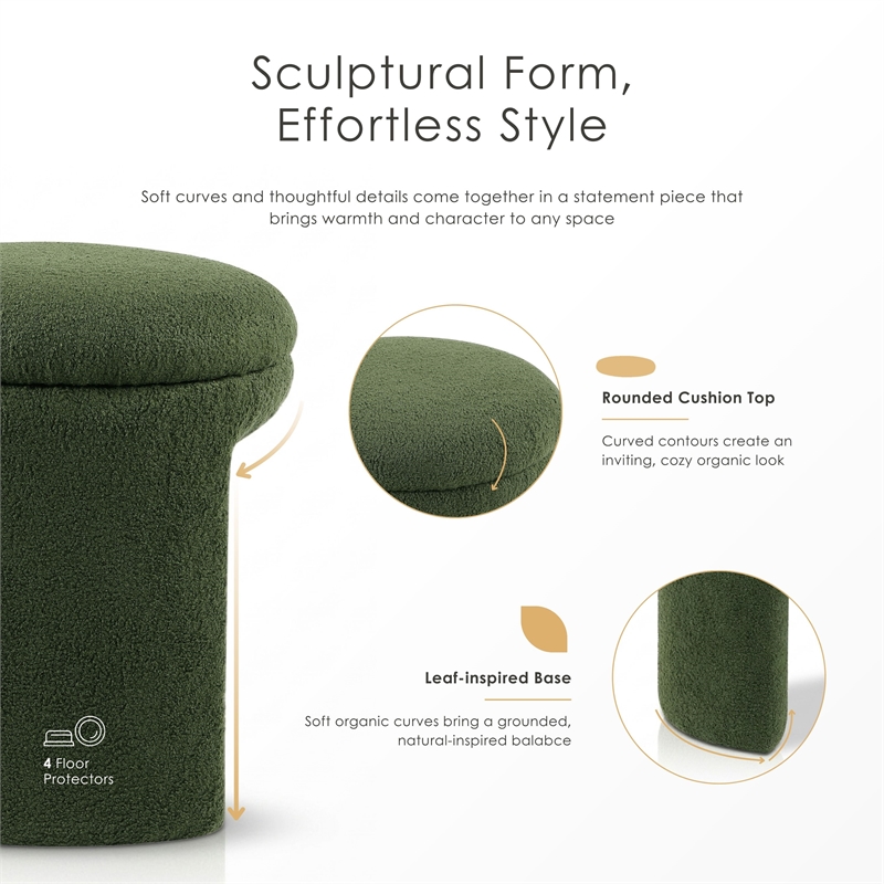 Furniture of America Rami Fabric Upholstered U-Shaped Shearling Stool in Green