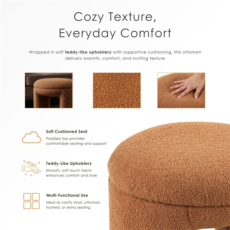 Furniture of America Rami Fabric Upholstered U-Shaped Shearling Stool in Green