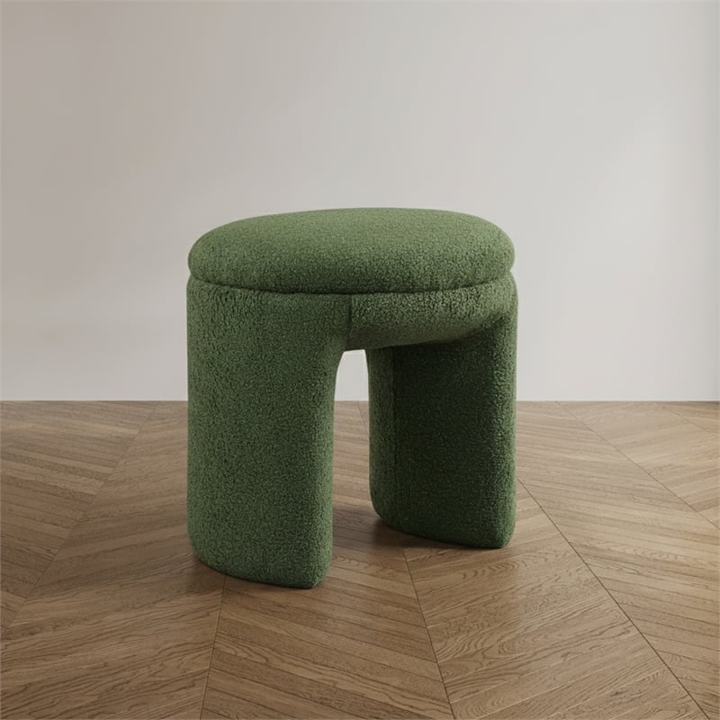 Furniture of America Rami Fabric Upholstered U-Shaped Shearling Stool in Green