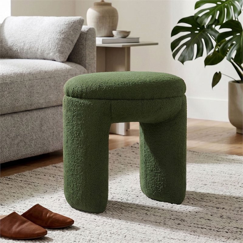 Furniture of America Rami Fabric Upholstered U-Shaped Shearling Stool in Green