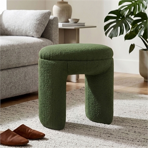 Furniture of America Rami Fabric Upholstered U-Shaped Shearling Stool in Green