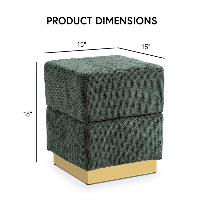 Furniture of America Renzo Chenille Square Cube Design Storage Stool in Green