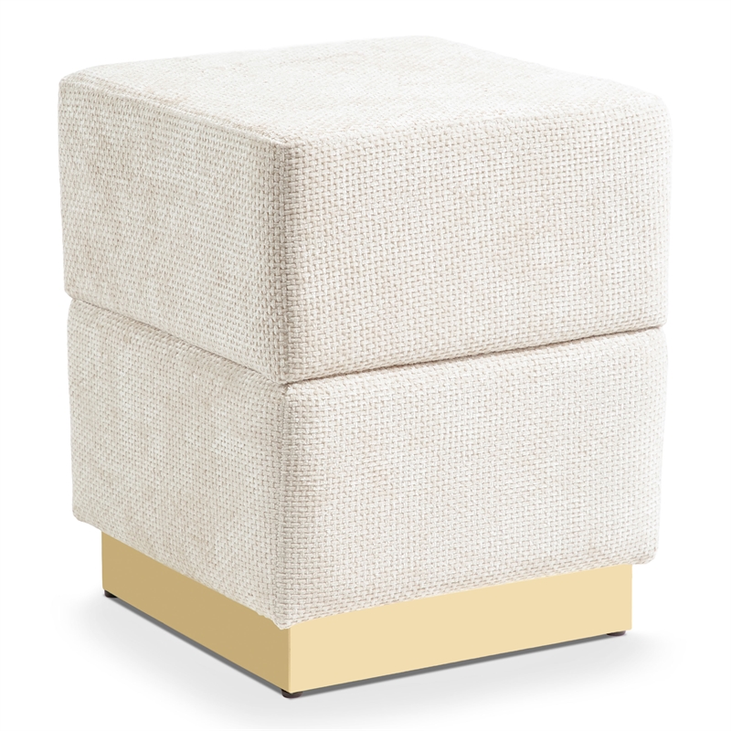 Furniture of America Renzo Chenille Square Cube Design Storage Stool in Beige