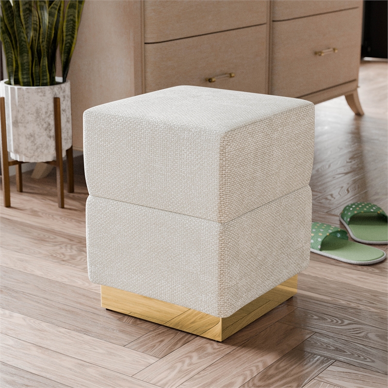 Furniture of America Renzo Chenille Square Cube Design Storage Stool in Beige