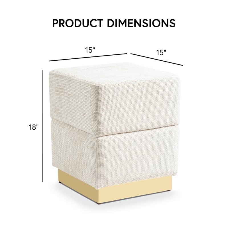 Furniture of America Renzo Chenille Square Cube Design Storage Stool in Beige