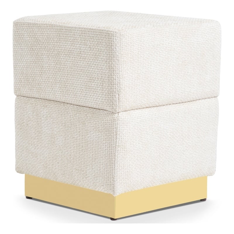 Furniture of America Renzo Chenille Square Cube Design Storage Stool in Beige