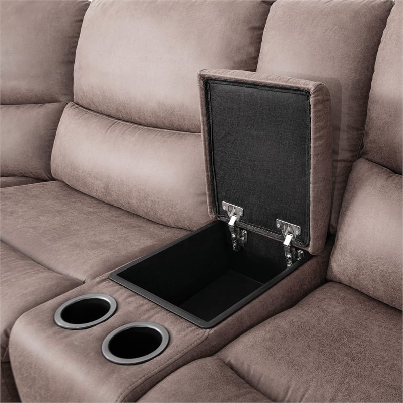 Furniture of America Jimmy Solid Wood L-Shaped Power Sectional with USB in Brown