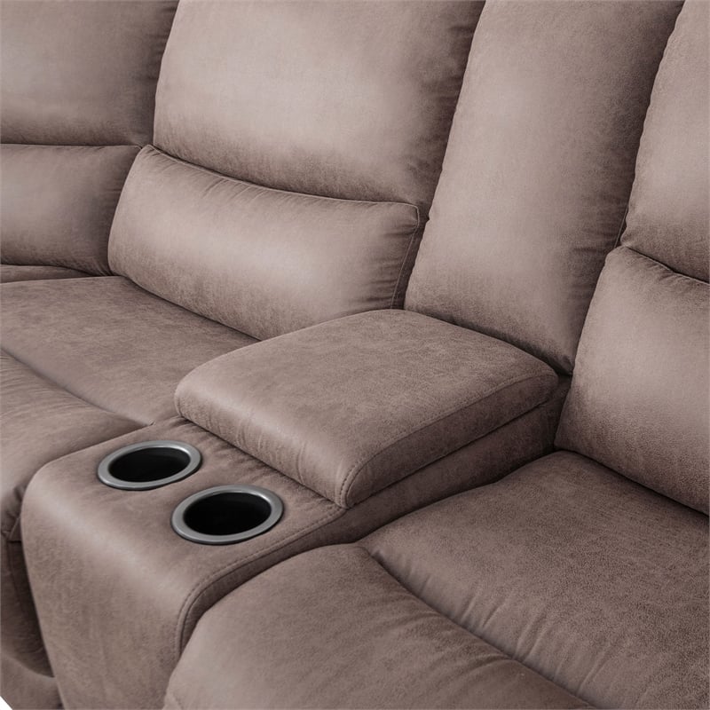 Furniture of America Jimmy Solid Wood L-Shaped Power Sectional with USB in Brown