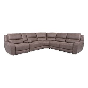 Furniture of America Jimmy Solid Wood L-Shaped Power Sectional with USB in Brown