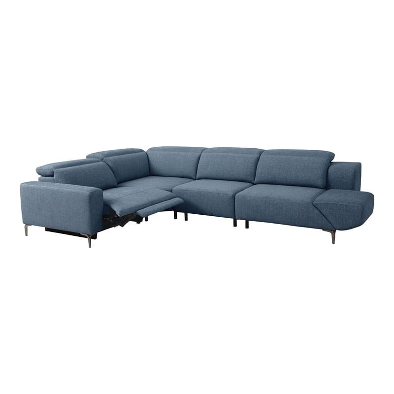Furniture of America Kirel Fabric Swivel Arm L-Shaped Blue Power Sectional