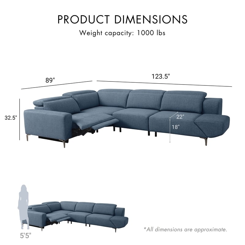 Furniture of America Kirel Fabric Swivel Arm L-Shaped Blue Power Sectional