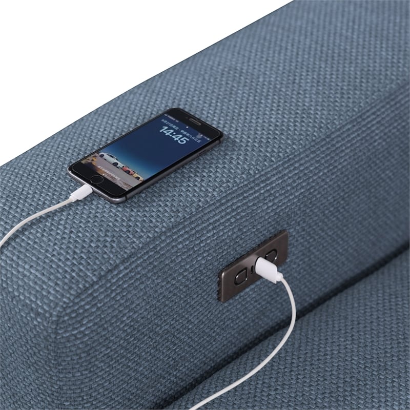 Furniture of America Kirel Fabric Swivel Arm L-Shaped Blue Power Sectional
